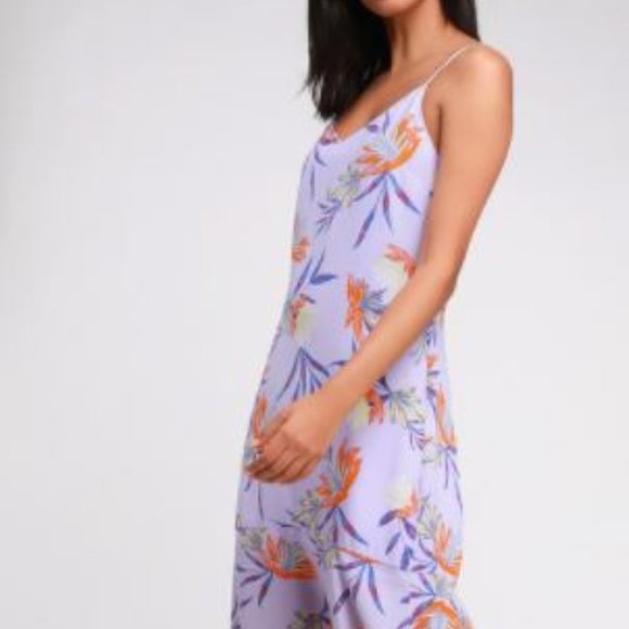 Lulu's Quinlynn Lavender Floral Print Midi Dress - Picture 1 of 14